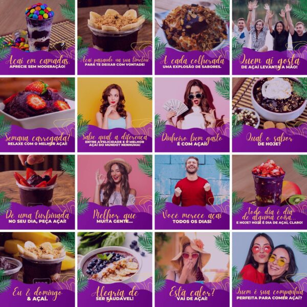 Pack Canva Açaí Template Canva 200 Artes + Legendas
