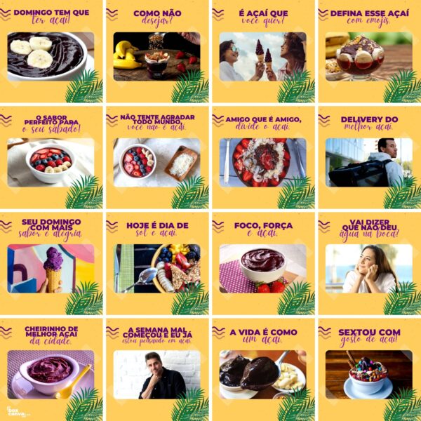 Pack Canva Açaí Template Canva 200 Artes + Legendas