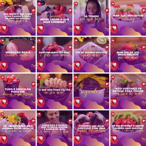 Pack Canva Açaí Template Canva 200 Artes + Legendas