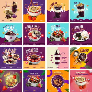 Pack Canva Açaí Template Canva 32 Artes + Bônus