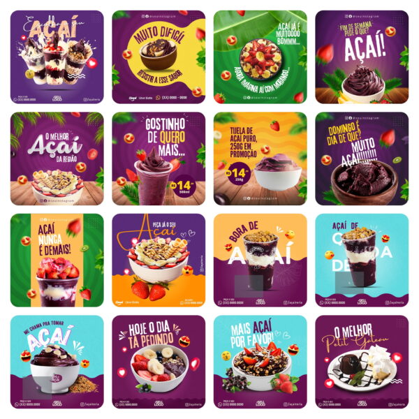 Pack Canva Açaí Template Canva 65 Artes + Bônus
