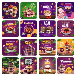 Pack Canva Açaí Template Canva 65 Artes + Bônus