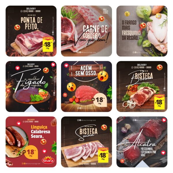 Pack Canva Açougue Template Canva 40 Artes + Bônus