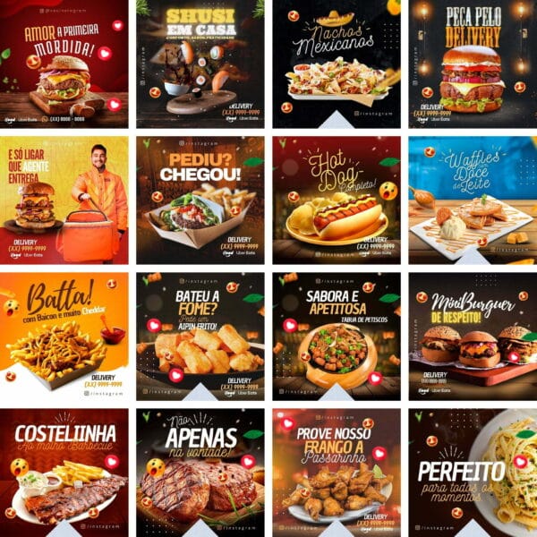 Pack Canva Alimentação Lanches Template Canva 40 Artes + Bônus