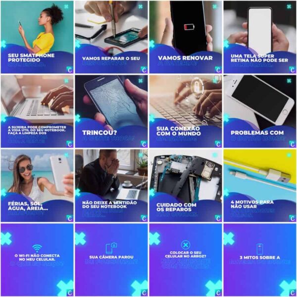 Pack Canva Assistência Técnica Celular Template Canva 200 Artes + Legendas