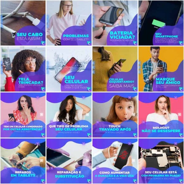 Pack Canva Assistência Técnica Celular Template Canva 200 Artes + Legendas