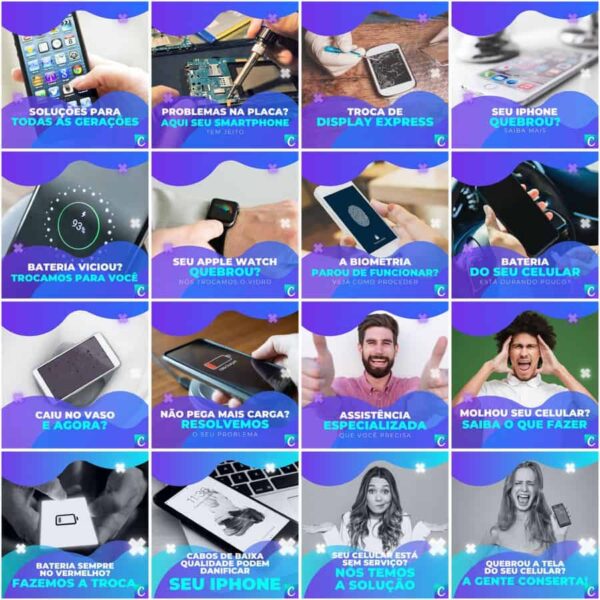 Pack Canva Assistência Técnica Celular Template Canva 200 Artes + Legendas