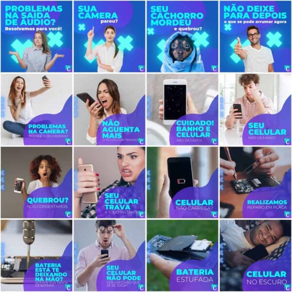 Pack Canva Assistência Técnica Celular Template Canva 200 Artes + Legendas