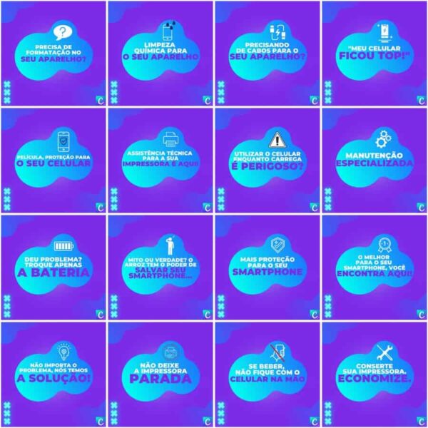 Pack Canva Assistência Técnica Celular Template Canva 200 Artes + Legendas