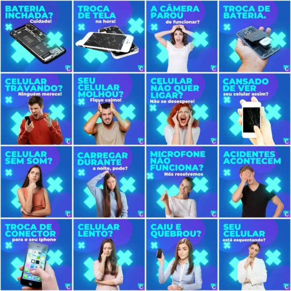 Pack Canva Assistência Técnica Celular Template Canva 200 Artes + Legendas