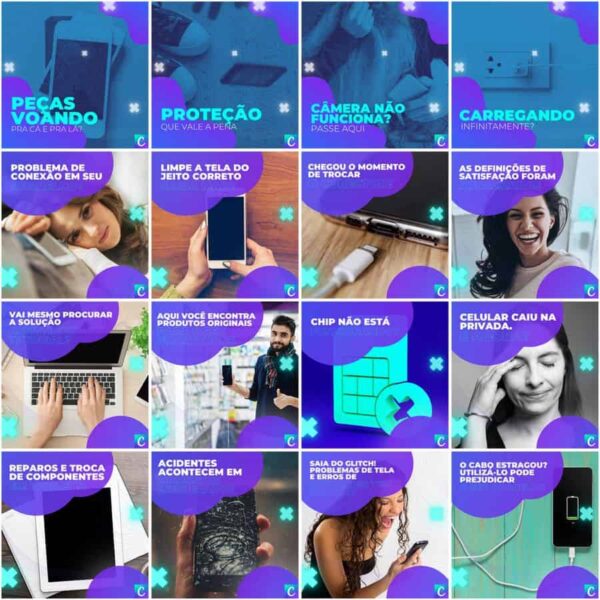 Pack Canva Assistência Técnica Celular Template Canva 200 Artes + Legendas