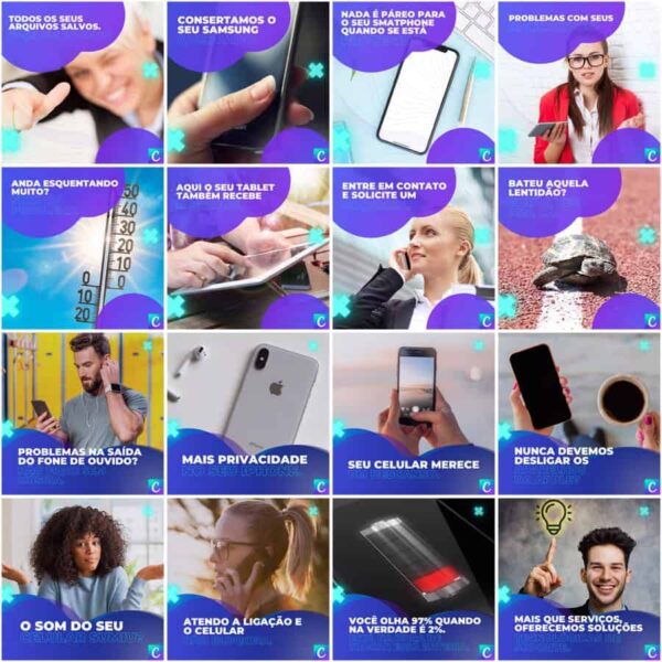 Pack Canva Assistência Técnica Celular Template Canva 200 Artes + Legendas