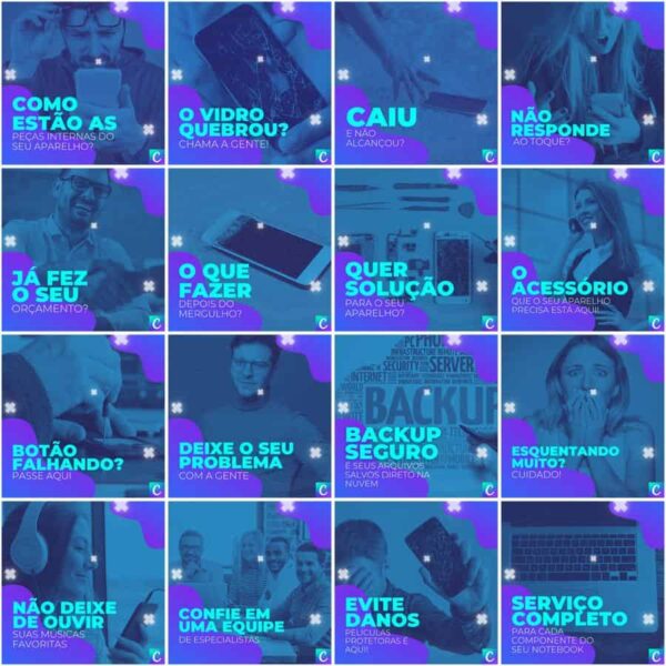 Pack Canva Assistência Técnica Celular Template Canva 200 Artes + Legendas