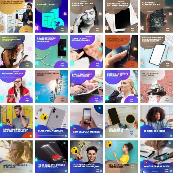 Pack Canva Assistência Técnica de Celular 3.0 Template Canva 100 Artes + Bônus