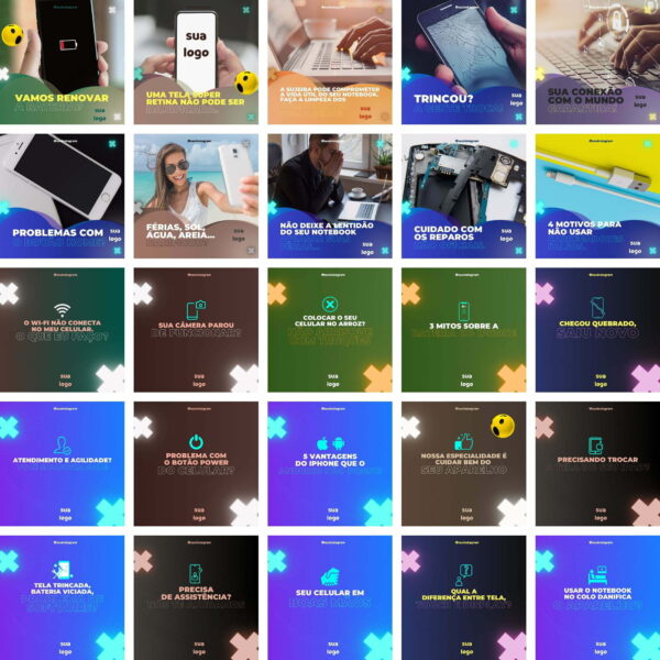 Pack Canva Assistência Técnica de Celular 3.0 Template Canva 100 Artes + Bônus