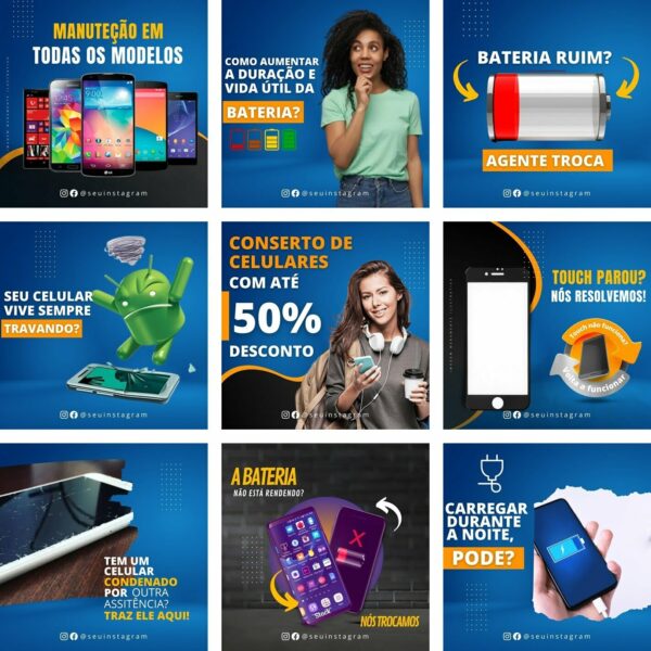 Pack Canva Assistências Técnicas de Celular Template Canva 25 Artes + Bônus