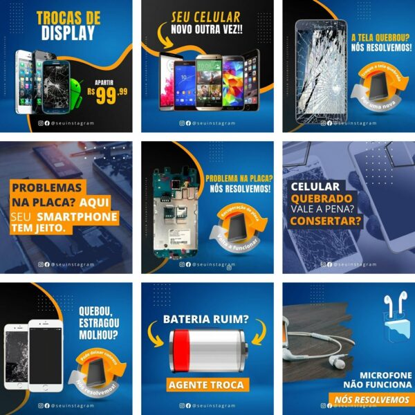 Pack Canva Assistências Técnicas de Celular Template Canva 25 Artes + Bônus