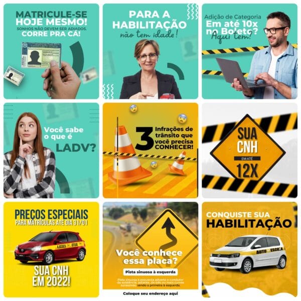 Pack Canva Auto Escola Template Canva 26 Artes + Bônus
