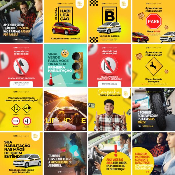 Pack Canva Auto Escola Template Canva 30 Artes + Bônus