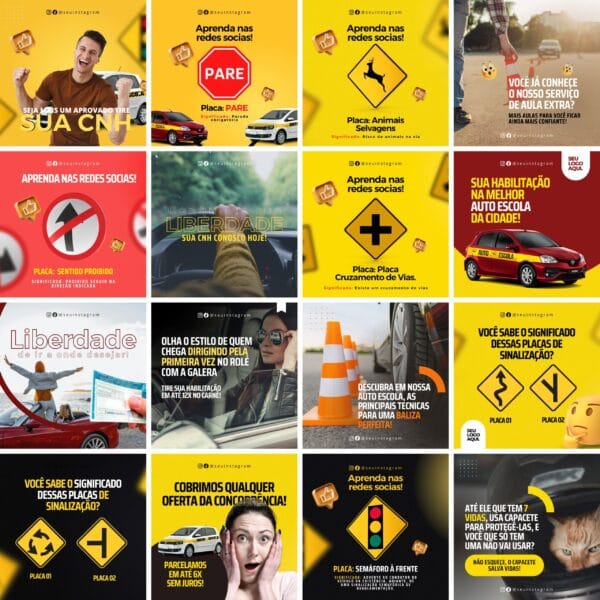 Pack Canva Auto Escola Template Canva 30 Artes + Bônus