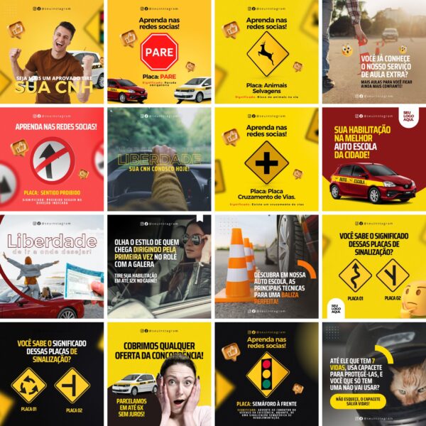 Pack Canva Auto Escola Template Canva 30 Artes + Bônus