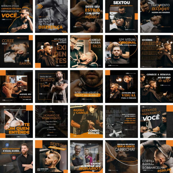 Pack Canva Barbearia Cabeleireiro 2.0 Template Canva 25 Artes + Bônus