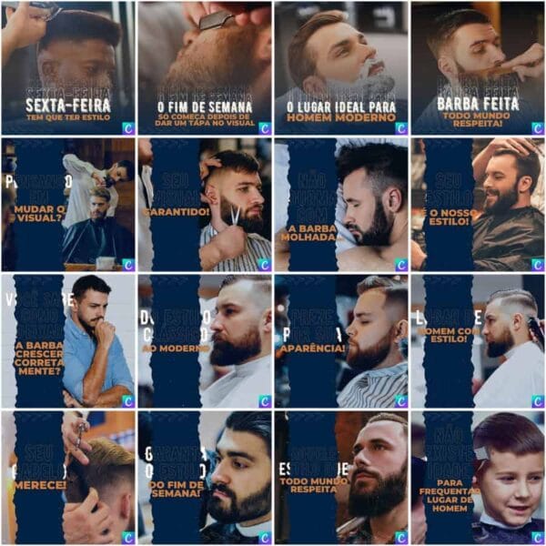 Pack Canva Barbearia Template Canva 200 Artes + Legendas