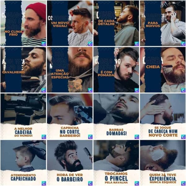 Pack Canva Barbearia Template Canva 200 Artes + Legendas