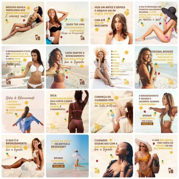 Pack Canva Bronzeamento Template Canva 22 Artes + Bônus
