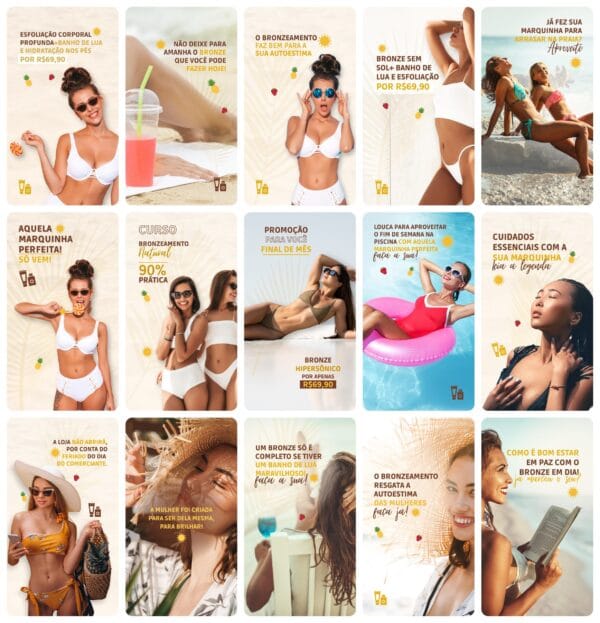 Pack Canva Bronzeamento Template Canva 29 Artes Storie + Bônus