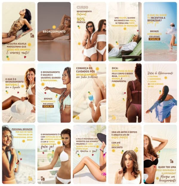 Pack Canva Bronzeamento Template Canva 29 Artes Storie + Bônus