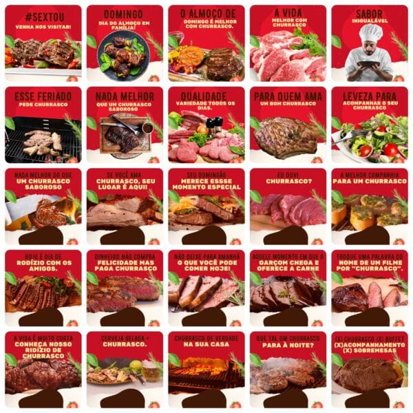 Pack Canva Churrascaria Template Canva 200 Artes + Legendas
