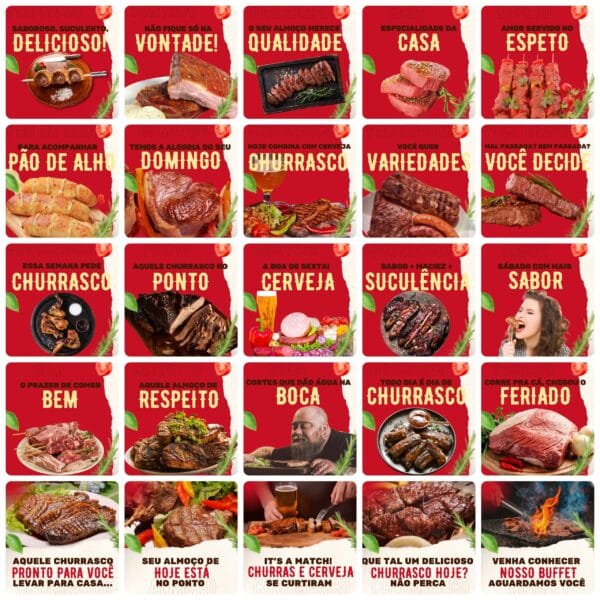Pack Canva Churrascaria Template Canva 200 Artes + Legendas