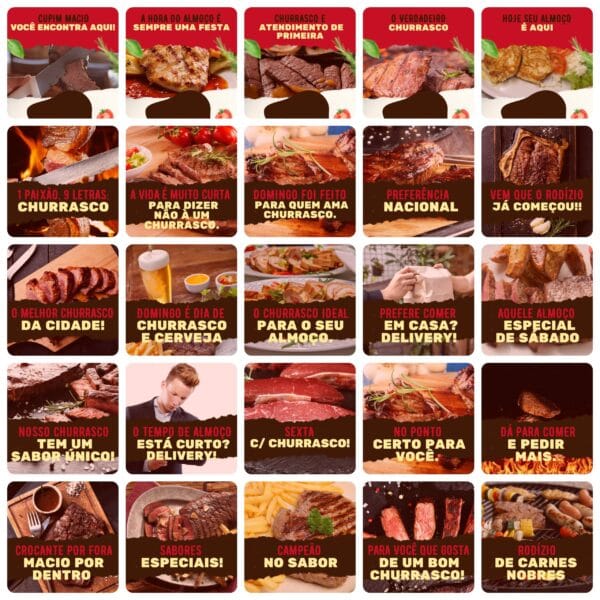 Pack Canva Churrascaria Template Canva 200 Artes + Legendas