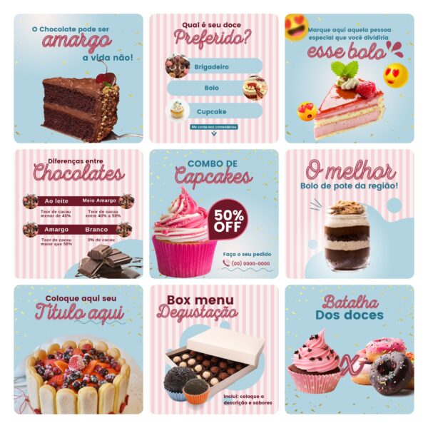 Pack Canva Confeitaria Template Canva 30 Artes + Bônus