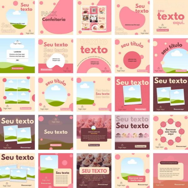 Pack Canva Confeiteira Bolos Template Canva 24 Artes + Bônus