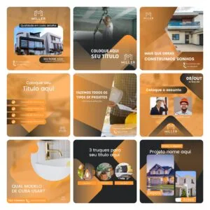 Grade de nove modelos quadrados com fotos e textos de construção civil