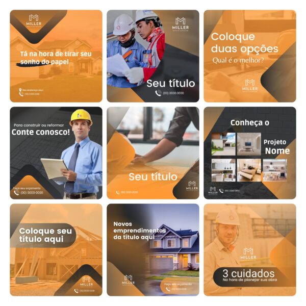 Pack Canva Construtora Template Canva 30 Artes + Bônus