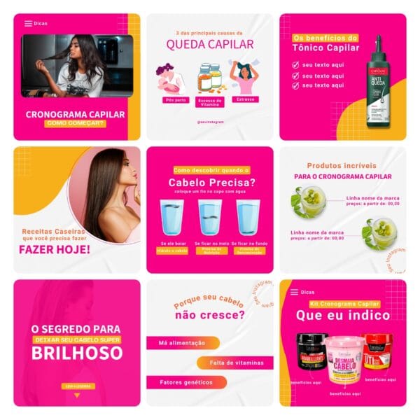 Pack Canva Consultora Capilar Cabelo Template Canva 30 Artes + Bônus