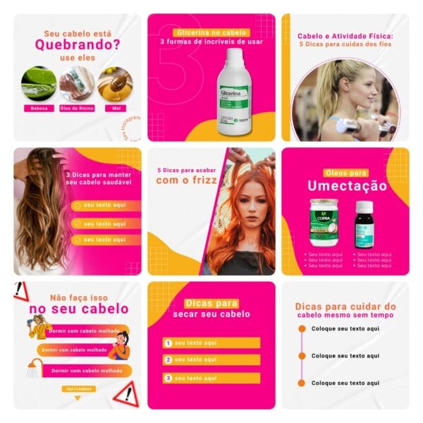 Pack Canva Consultora Capilar Cabelo Template Canva 30 Artes + Bônus