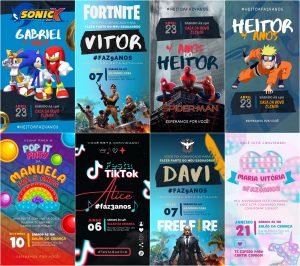 Pack Canva Convites Infantis Template Canva 20 Artes