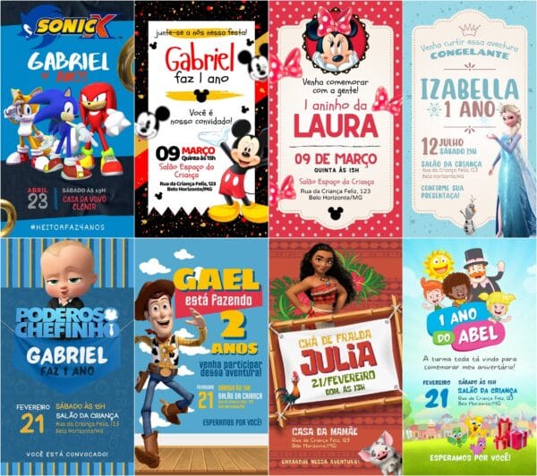 Pack Canva Convites Infantis Template Canva 20 Artes