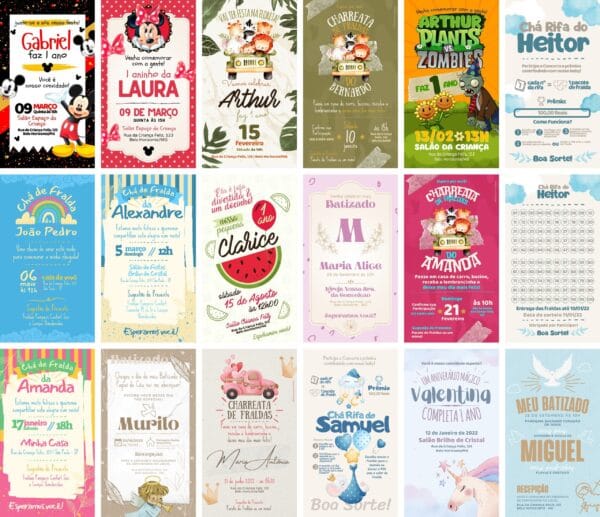 Pack Canva Convites Infantis Template Canva 30 Artes