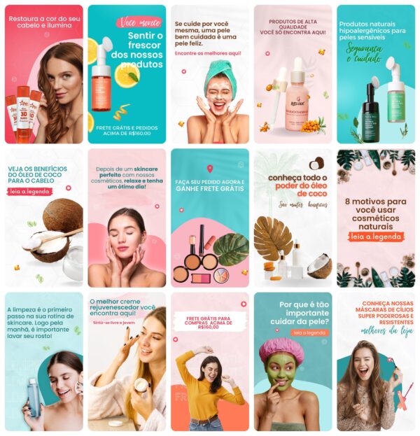 Pack Canva Cosmético Template Canva 30 Artes Storie + Bônus