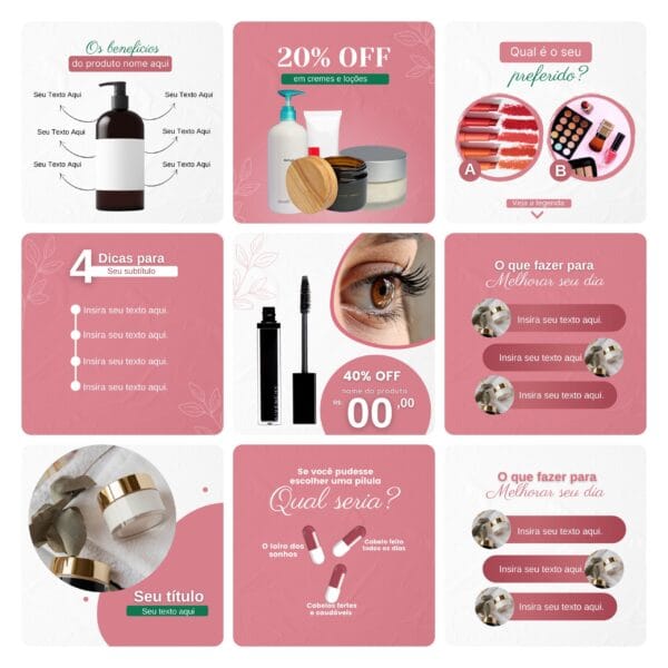 Pack Canva Cosméticos Saúde Template Canva 30 Artes + Bônus