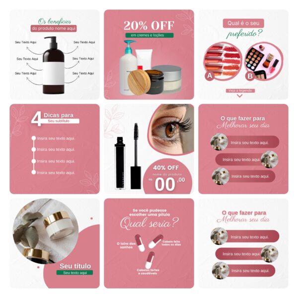 Pack Canva Cosméticos Saúde Template Canva 30 Artes + Bônus