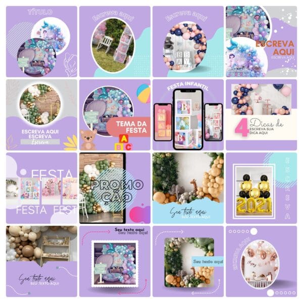 Pack Canva Decoração de Festas Template Canva 65 Artes + Bônus