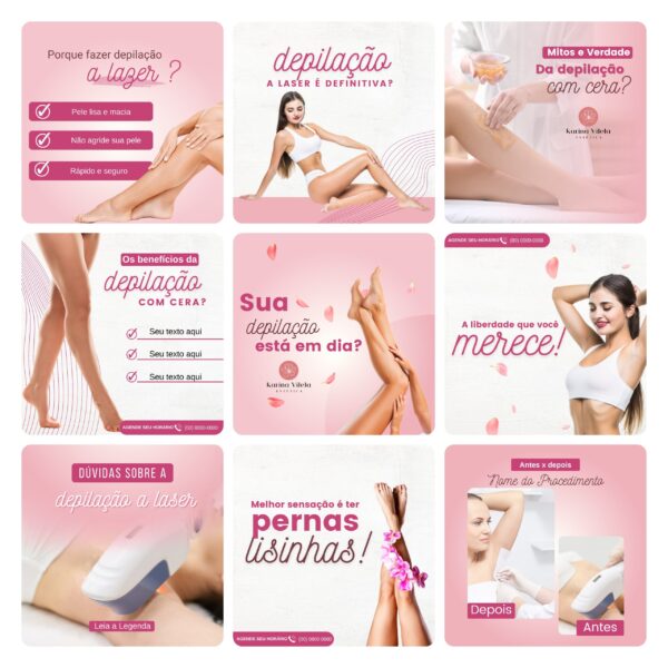 Pack Canva Depilação Epilação Template Canva 30 Artes + Bônus