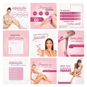 Pack Canva Depilação Epilação Template Canva 30 Artes + Bônus