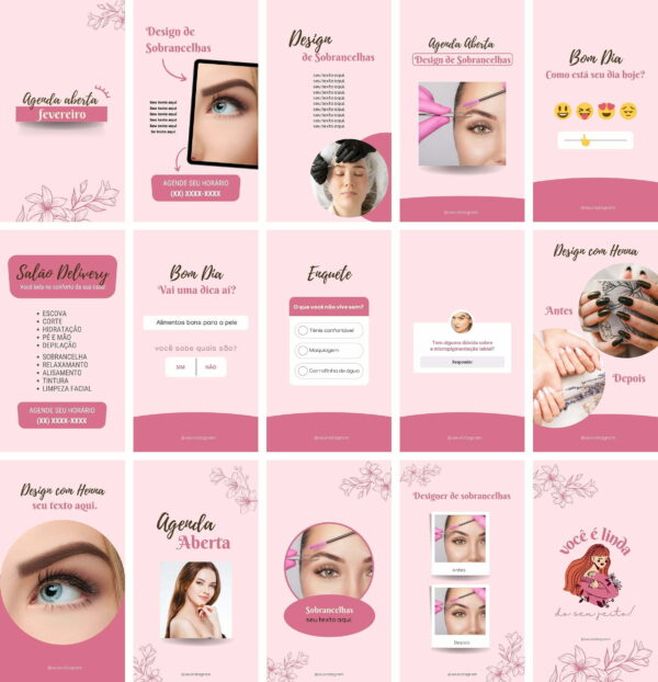 Pack Canva Design de Sobrancelhas Template Canva 70 Artes + Bônus